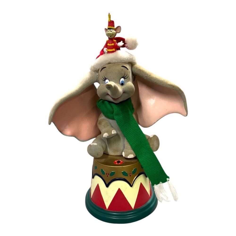 Vtg Telco Motion-Ettes Dumbo Animated Christmas Figurine Scarf & Santa Hat READ